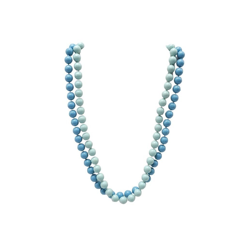 Blue Acrylic Bead Beaded Choker Necklace Vintage Dual Strand 16.5"